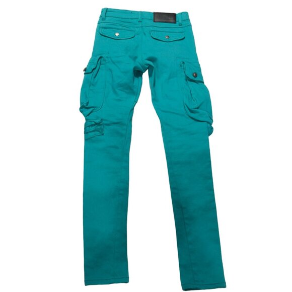 TULONES Currency Collections Men's Cargo Pants Turquoise Cotton Stretch Size 28 - Picture 11 of 12